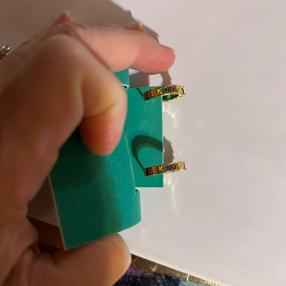 Kurt Geiger Huggie hoop earrings/Be kind in rainbow on back in dust bag NWT - Picture 12 of 14